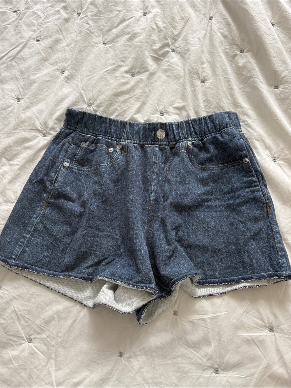 rag & bone Dark Blue Denim Elastic-Waist Shorts